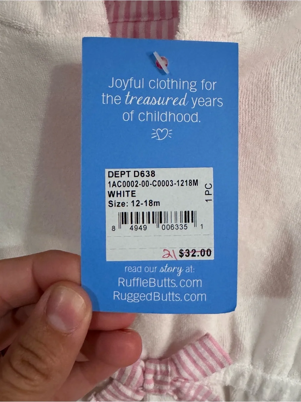 Ruffle Butts White Hooded Girls' Swim Coverup with Pink Bow NWT 12-18